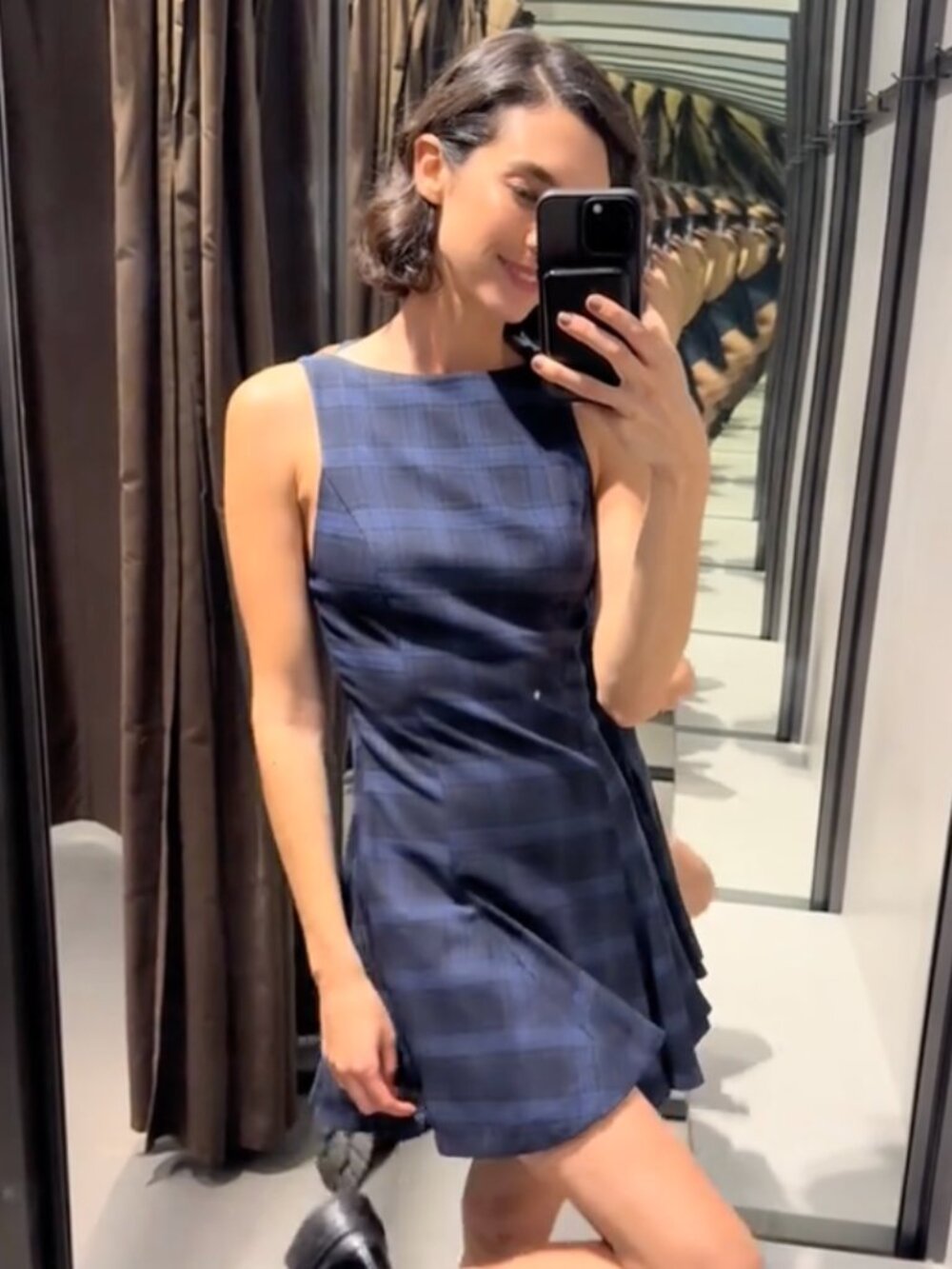 Zara Plaid Mini Dress Navy Blue Size S NWT - Picture 15 of 15